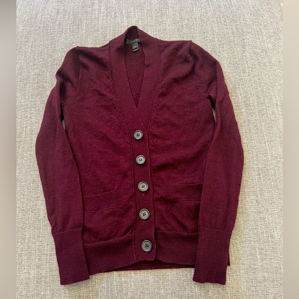 Jcrew merino fitted cardigan in wine color size PXXS
